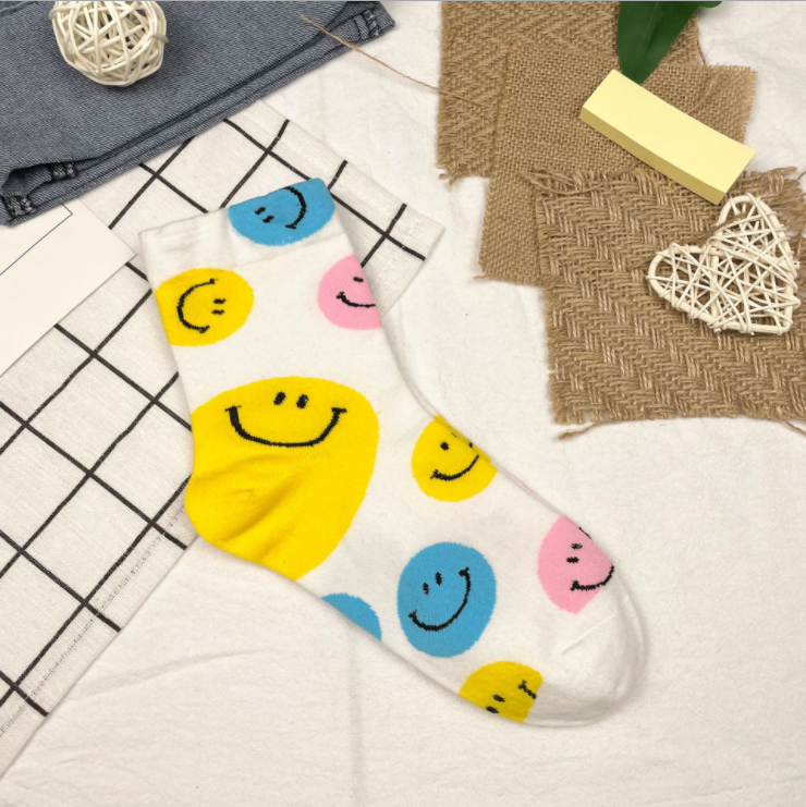 Cozy Socks With Smiley Faces Cute Soft Yellow Happy Faces Women's Socks Colorful Smiley Faces Socks