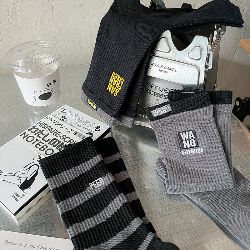 Harajuku Trendy fashion skateboard cotton crew basketball men trail running socks