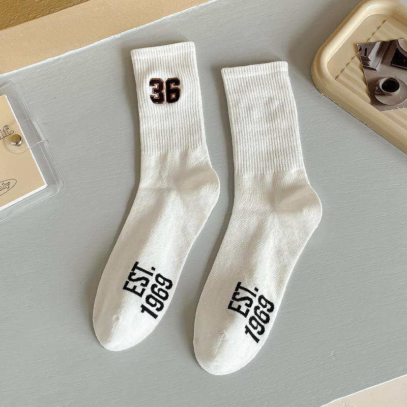 OEM Calcetines Customize Knitted Street Style Cotton Fashion Letter Men's Crew Sport Socks