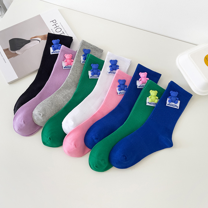 fashion bear girl sneaker skateboard decorative women crew ribbed socks
