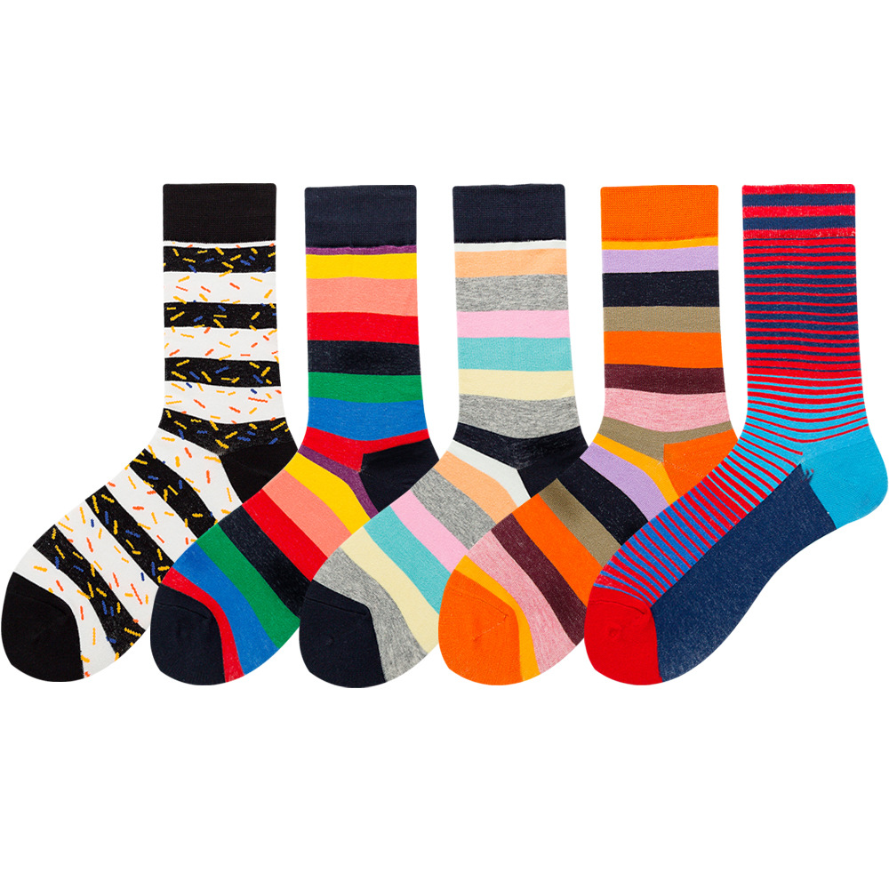 Color Striped Unisex crew happy funny crazied men cotton design colorful funny socks for men coloured