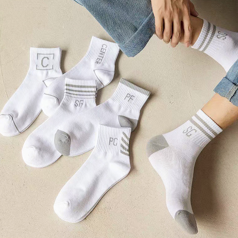 Custom logo casual striped cotton men's plain sports mid-calf length socks