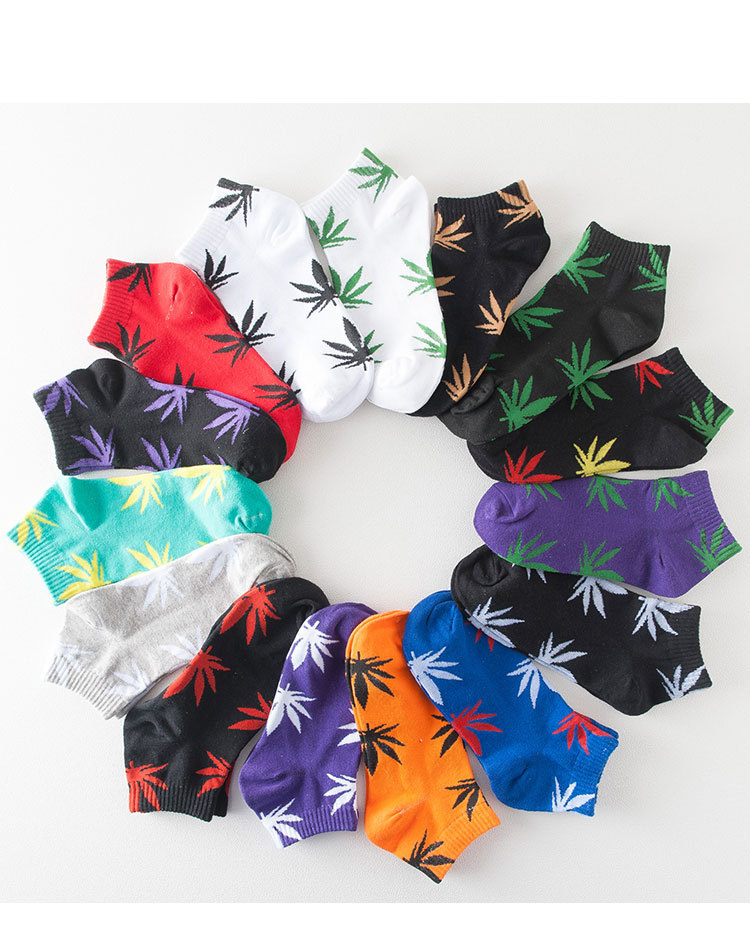 Ankle blue colorful casual men unisex women maple leaf cotton socks