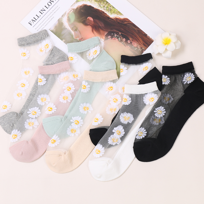 socks in bulk Translucent Lace Cotton Women's White Socks Sole Non Slip Women Flower Ankle Nylon Ladys Socks