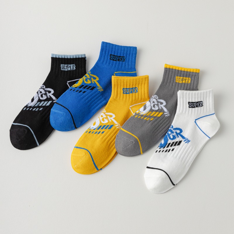 Fashion color cotton design men letter Jacquard plain sports ankle socks