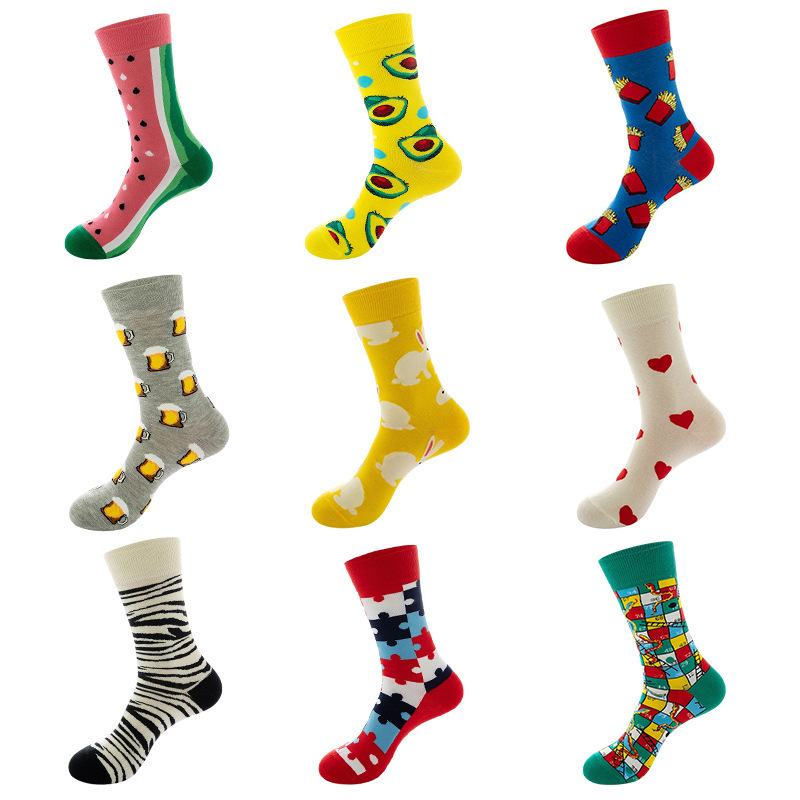 Fashion fancy funny cotton women crew unisex men colorful socks