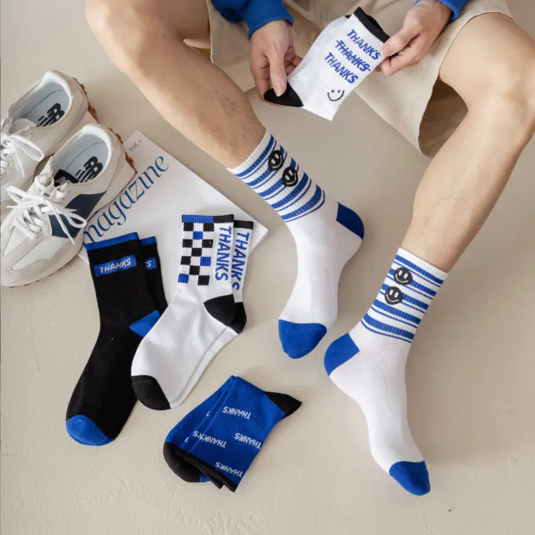 Hot Selling Basketball Wholesale Letter Blue Boy Casual Street Sport Socks