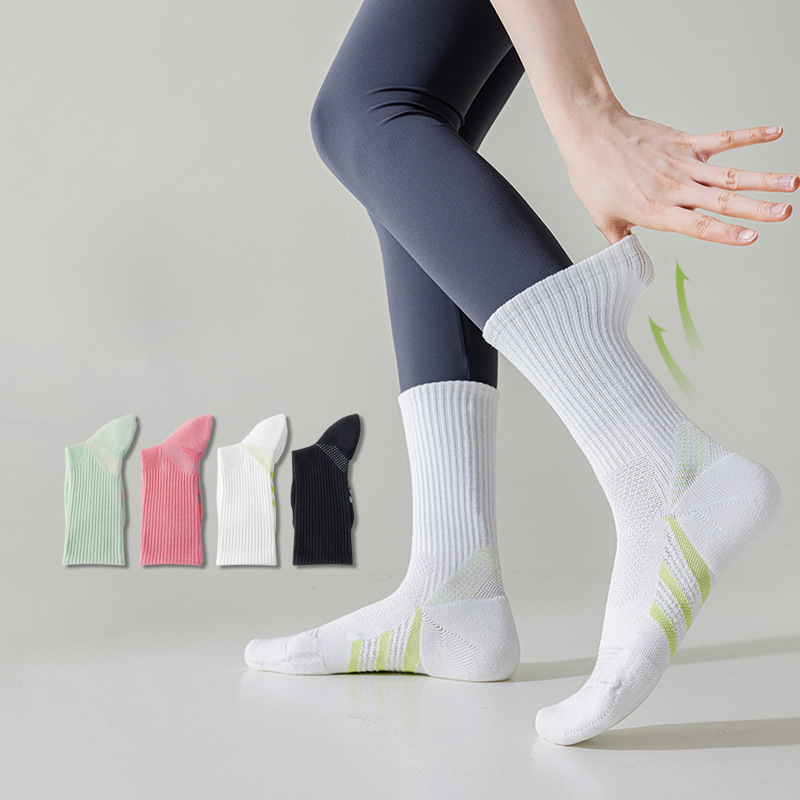 Professional Women's Mid-Calf Sports Crew Cushion Thick Running Basketball Cotton Socks