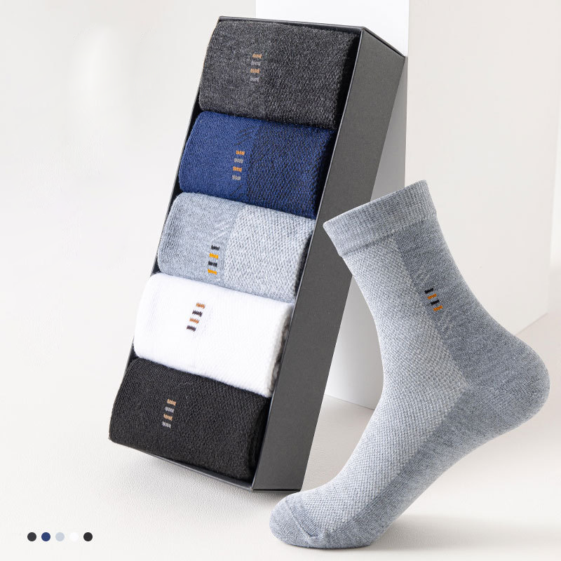 Wholesale Sweat-absorbing Breathable Bamboo Summer Gift Box Dress Men's Mesh Socks Set