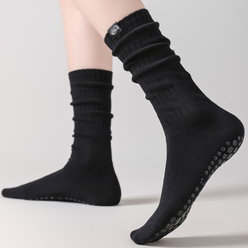 Solid Color Crew Grip Pilates Socks Non Slip Yoga Socks with Logo for Women