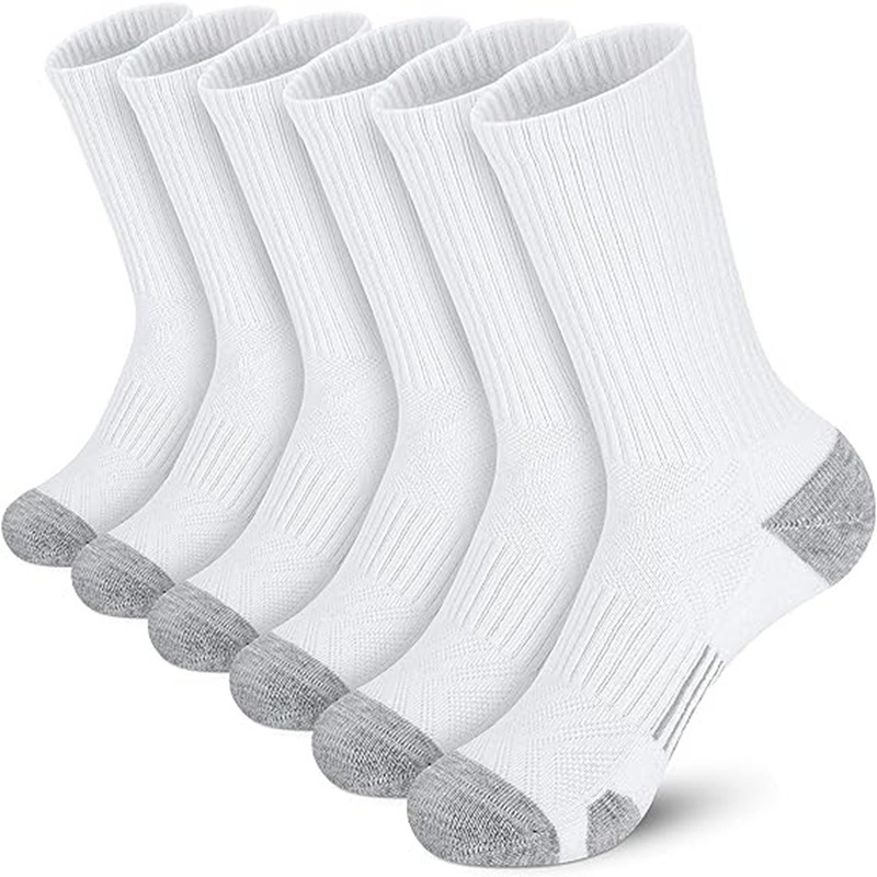 Wholesale Custom Logo Crew Sport Socks in White, Black, and Grey