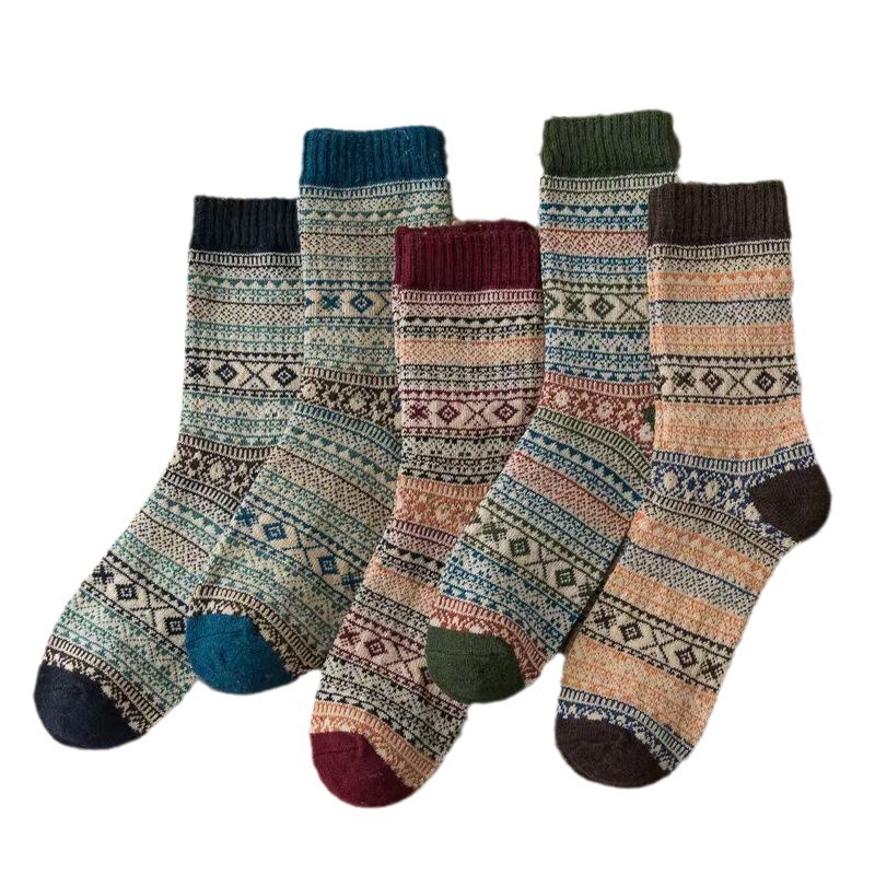Wholesale 5 Colors Socks Custom Logo Nordic Thick Men's Socks Unisex Crew Winter Socks