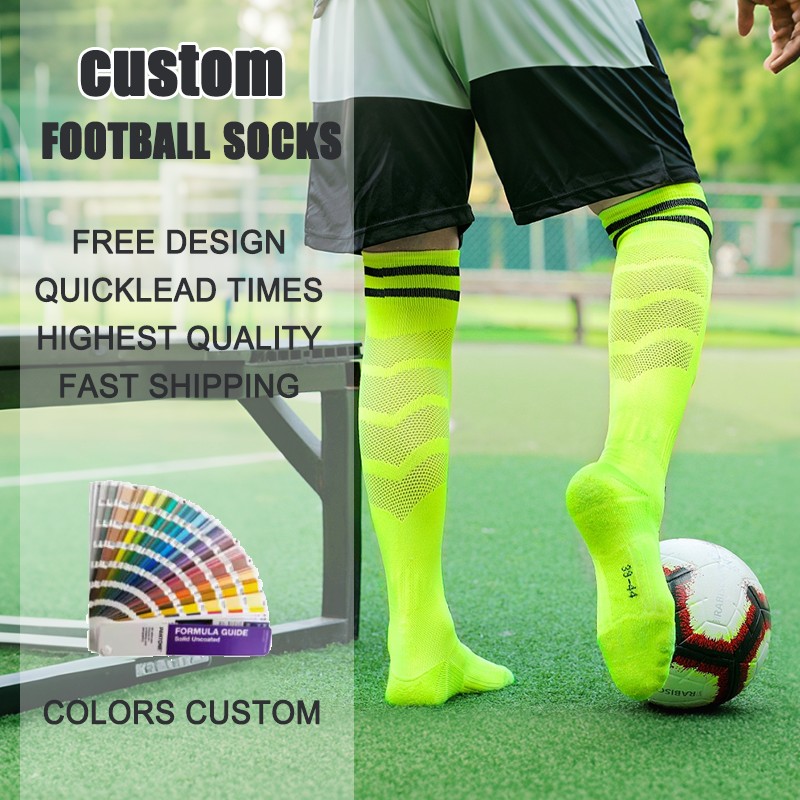 Long-leg racing polyester-cotton soccer socks, multiple colors available