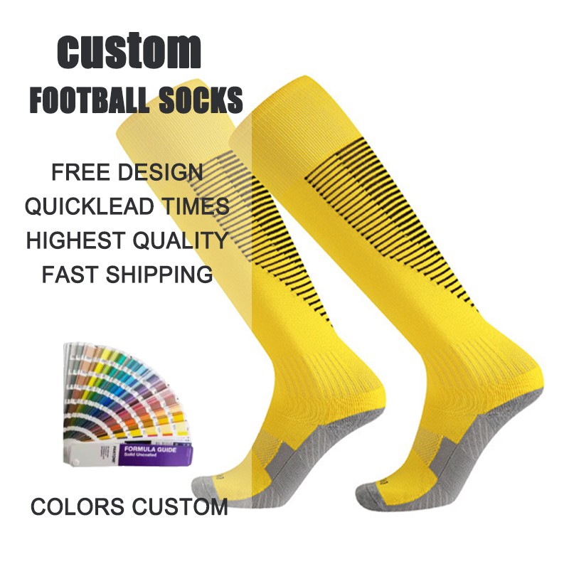 Highly elastic and cushioned polyester soccer socks